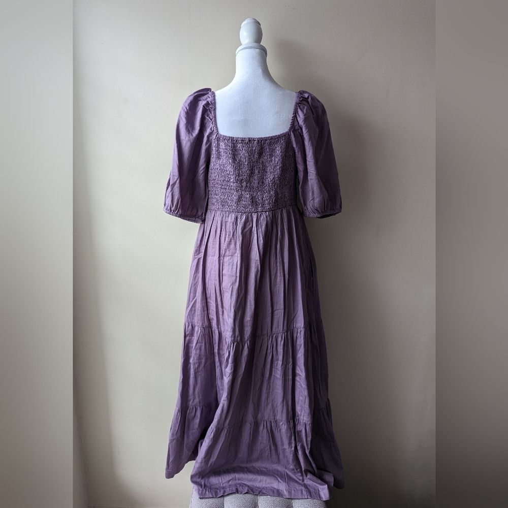 Gap Puff Sleeve Square Neck Maxi Dress Purple Medium Tall NWT - Picture 2 of 5